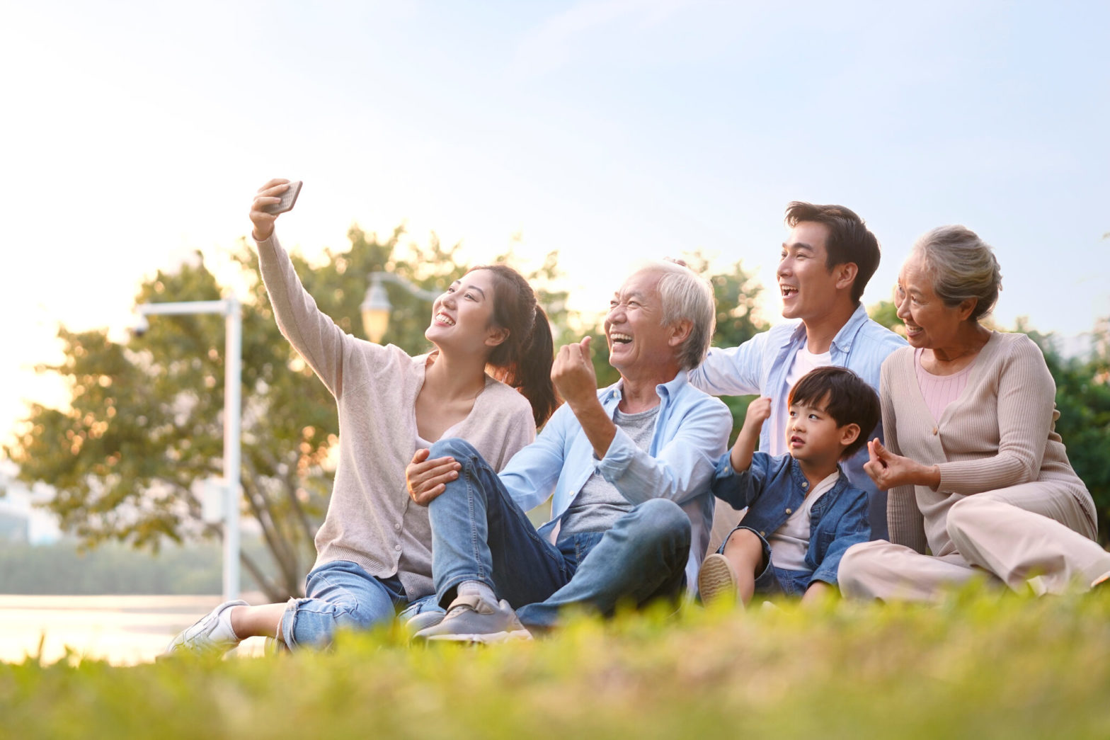 family taking selfie