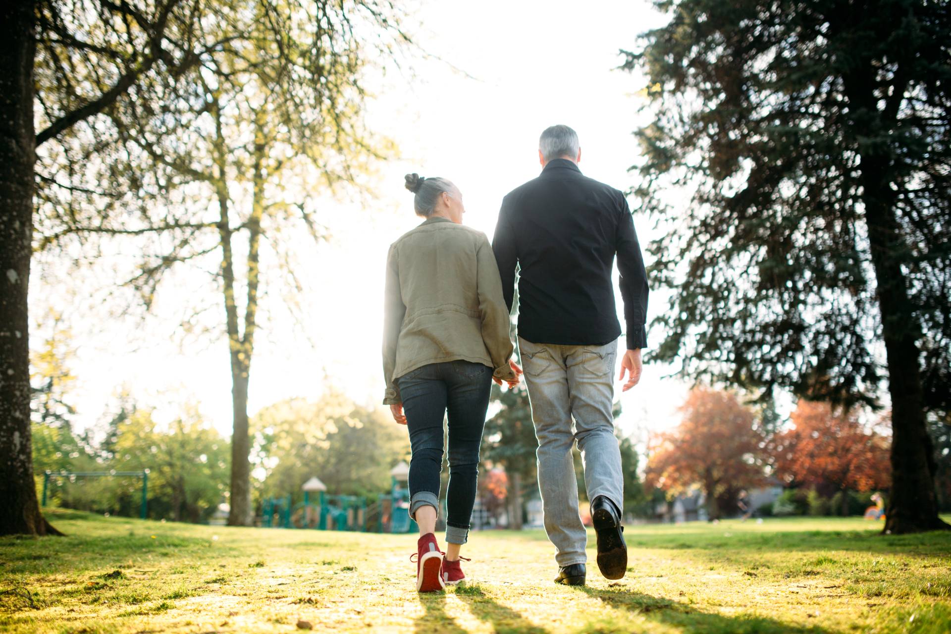 couple walking in park