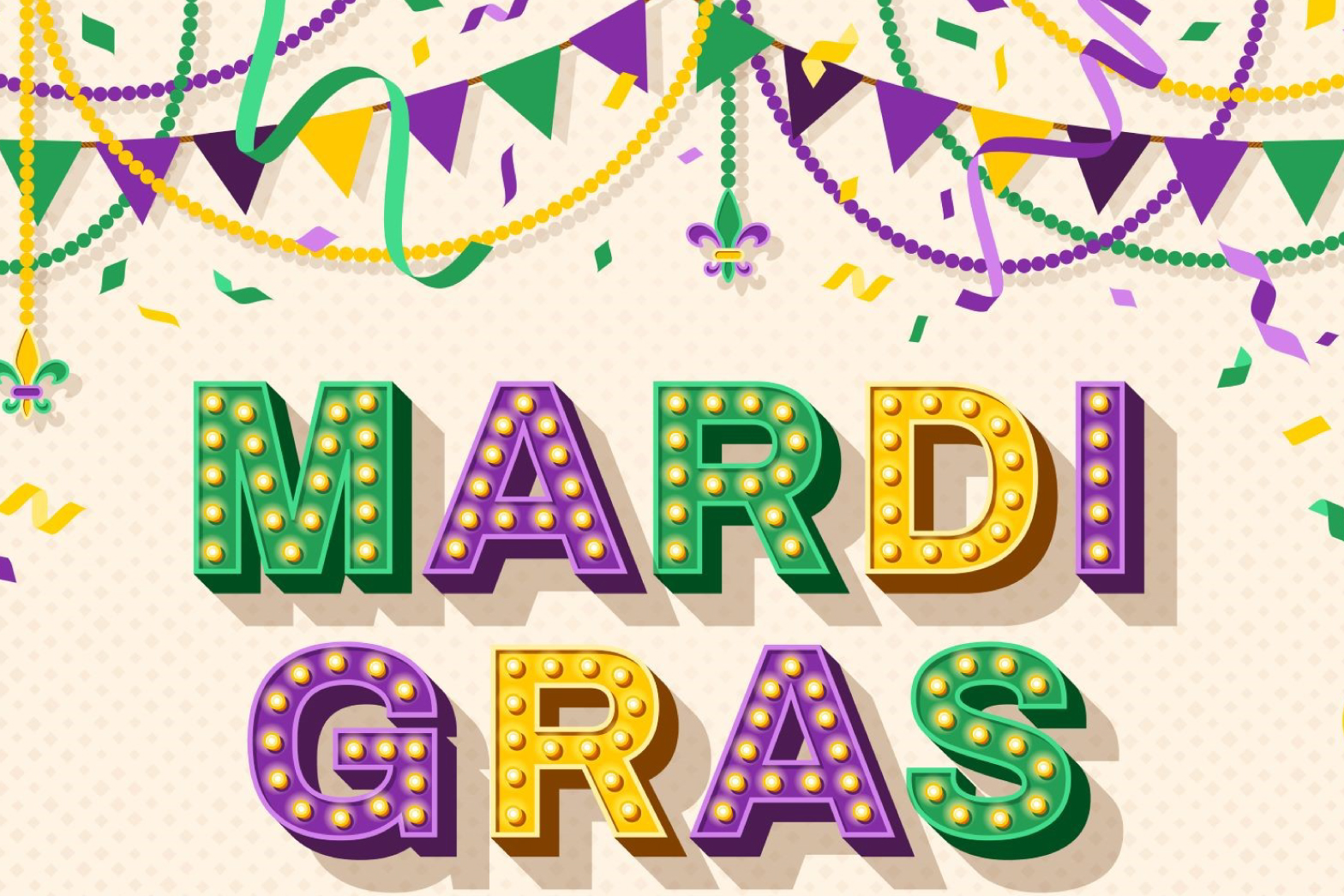 Mardi Gras multi colored text