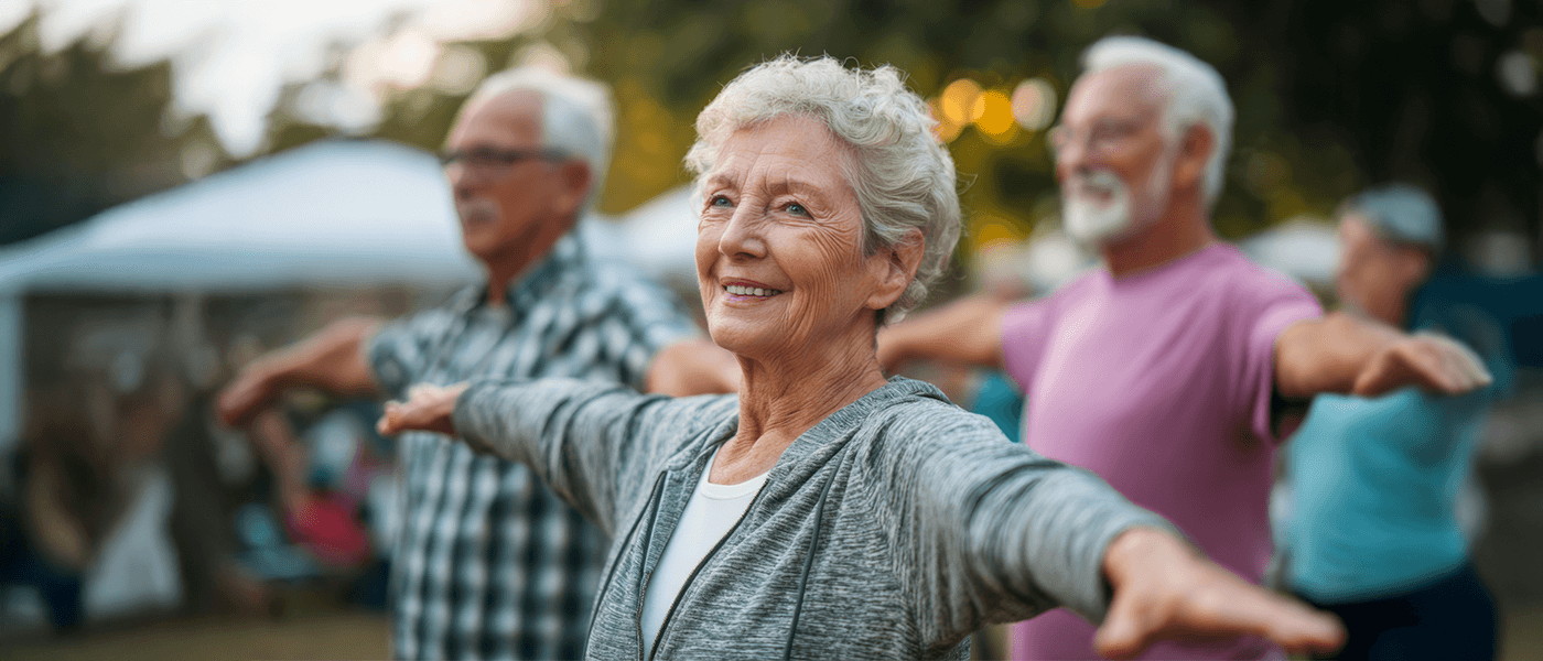 Seniors stretching at wellness event
