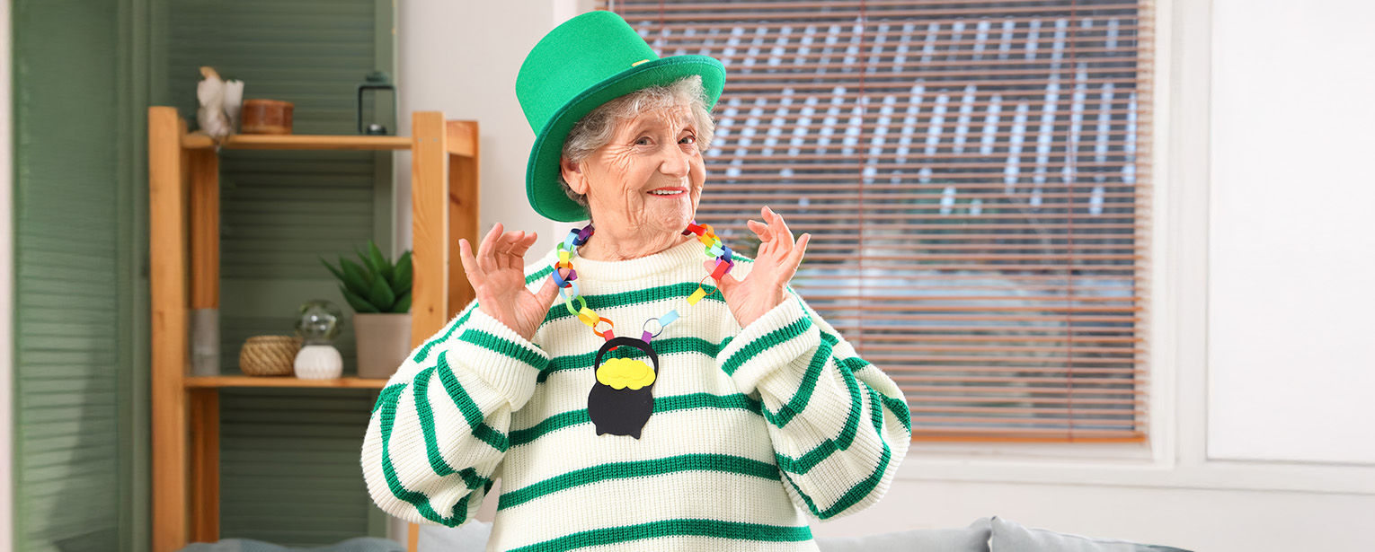 senior woman with st patricks day accessories